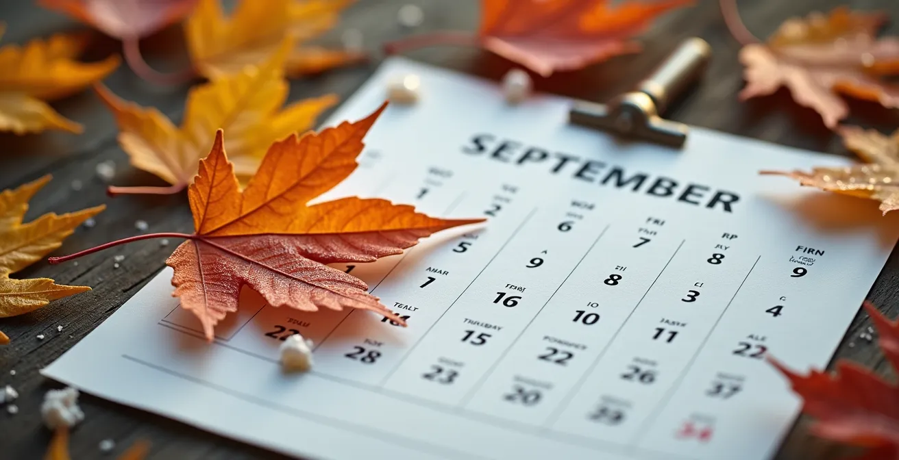 Calendrier de septembre et octobre avec marquages pour la purge d'irrigation au Québec