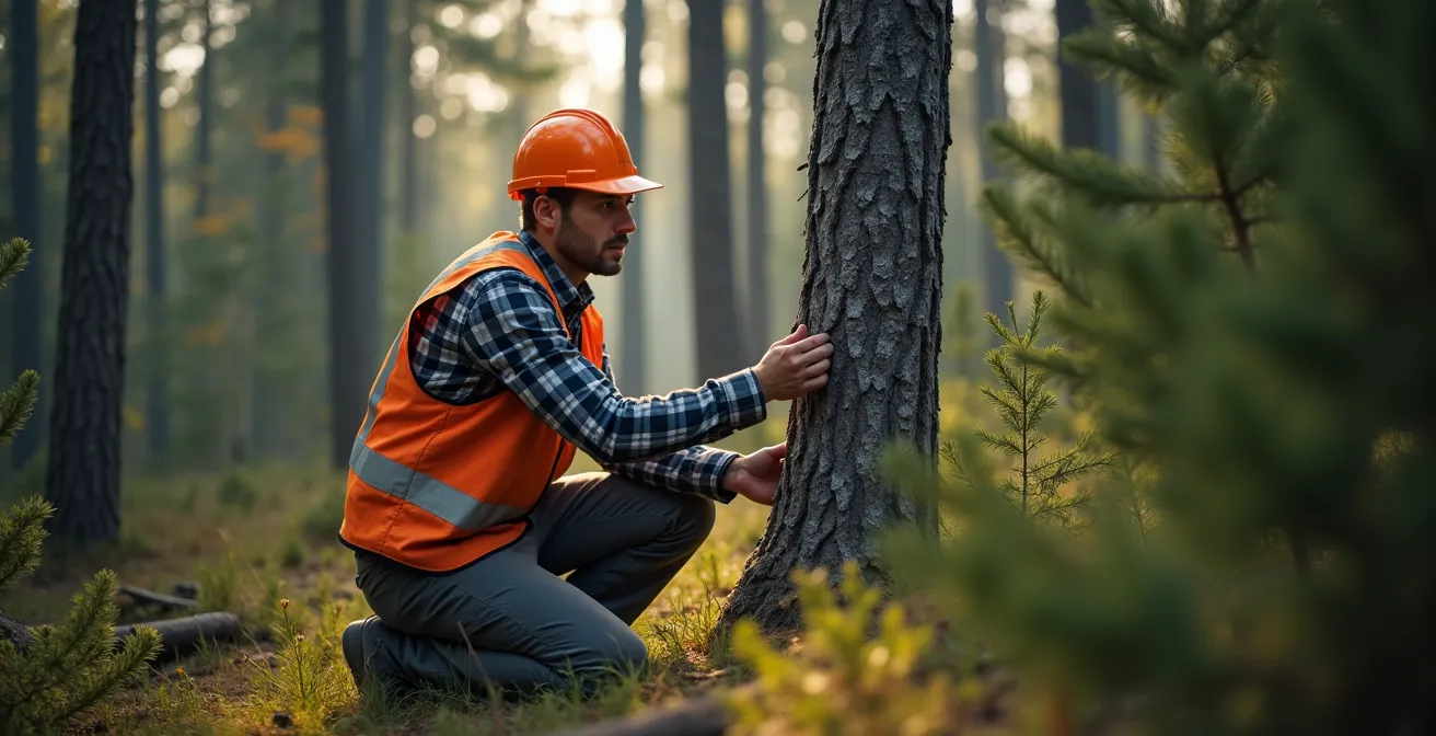 Forêt boréale québécoise gérée durablement avec épinettes et sapins en perspective