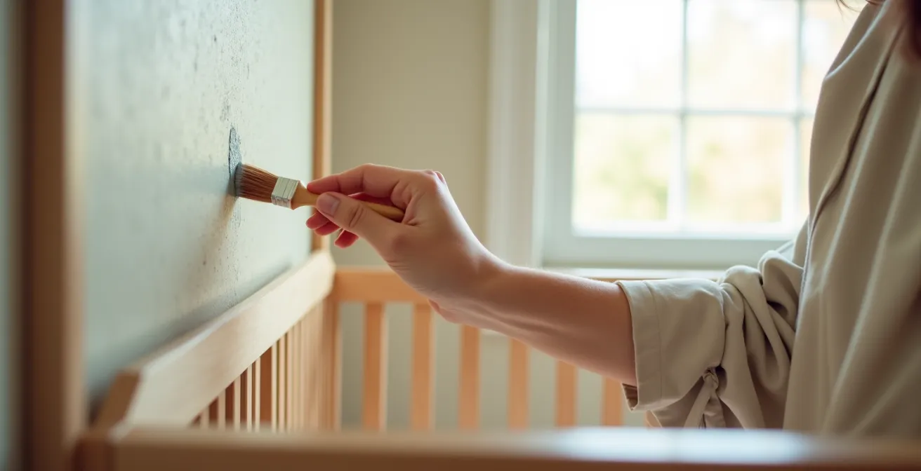 Chambre de bébé aux murs peints avec peinture naturelle à la chaux dans des tons doux