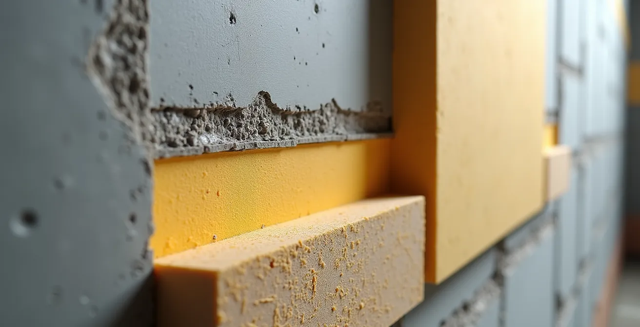 Coupe transversale d'un mur de fondation montrant deux méthodes d'isolation