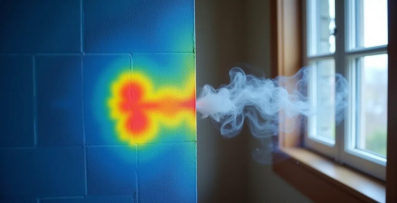Comparaison visuelle entre la détection par caméra thermique et poire à fumée dans une maison