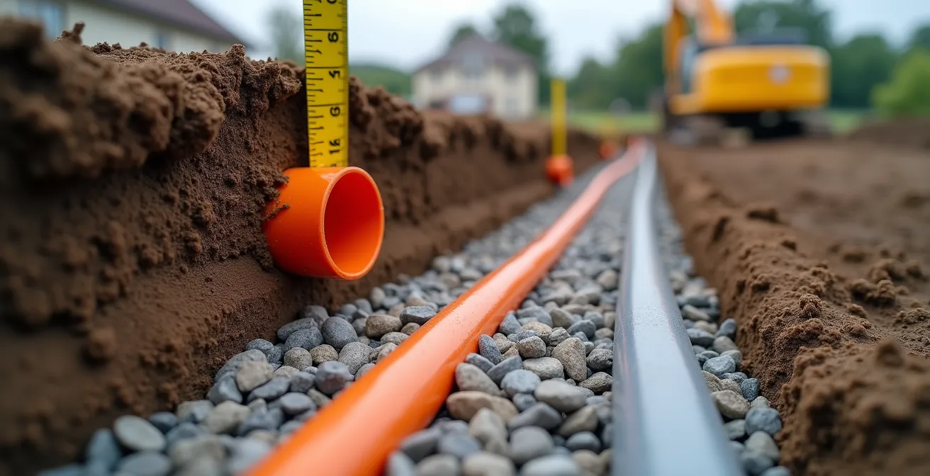 Coupe transversale montrant la profondeur d'installation des conduits électriques sous terre