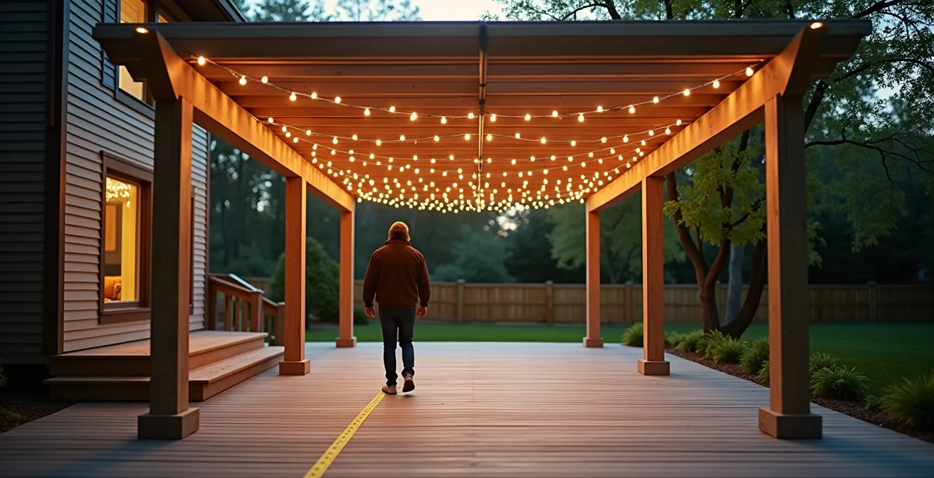 Vue latérale montrant la hauteur sécuritaire d'installation des guirlandes solaires