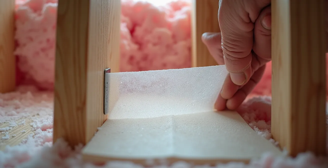 Installation d'une membrane hygrovariable dans un mur avec détails de jonction