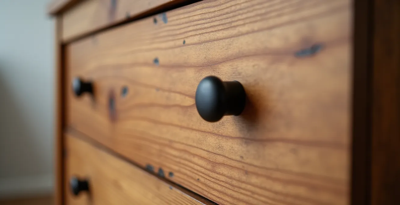 Commode en pin québécois restaurée dans un style minimaliste japonais-scandinave