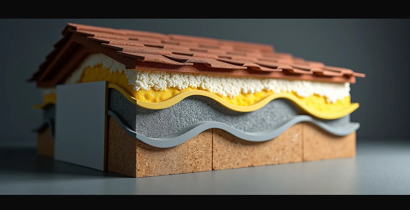 Vue en coupe d'une maison montrant les différentes couches de l'enveloppe du bâtiment