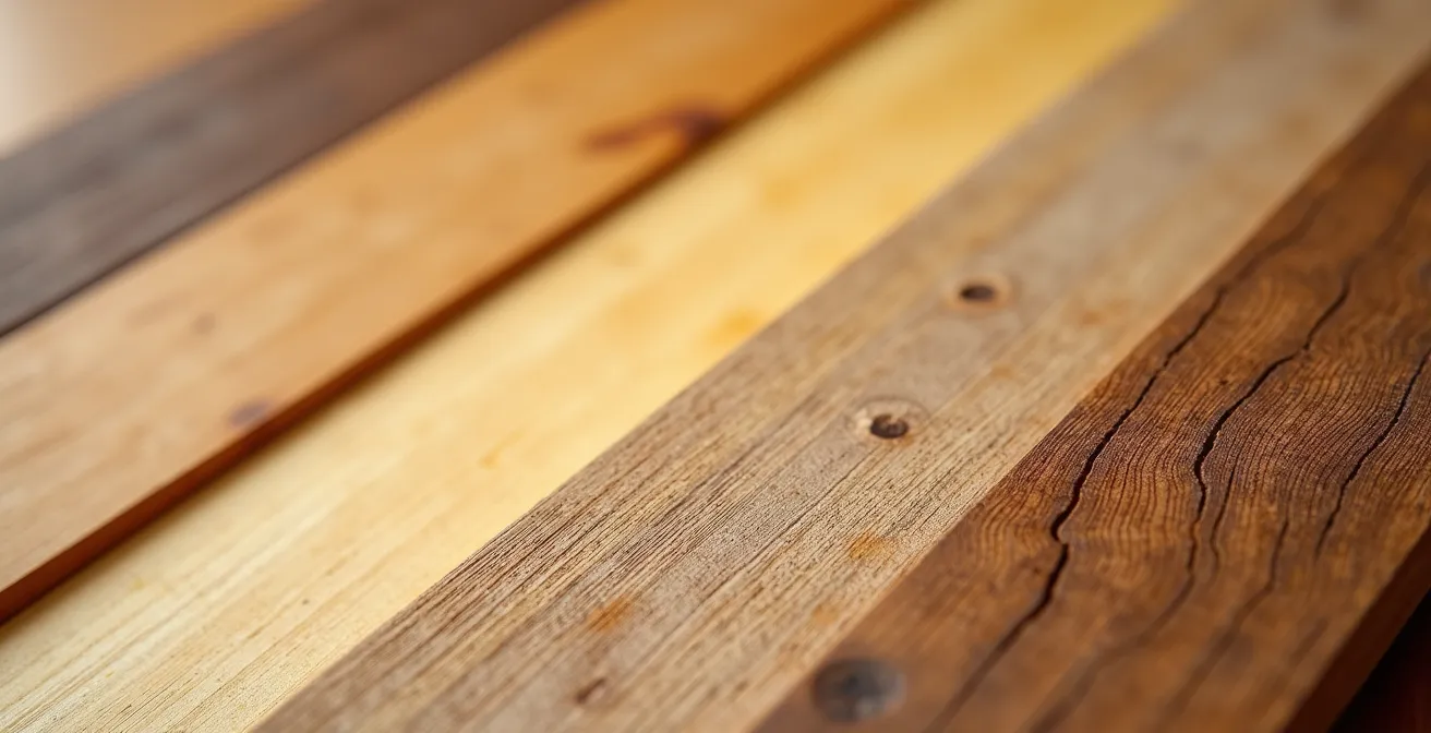 Gros plan sur différentes essences de bois québécois avec leurs textures naturelles