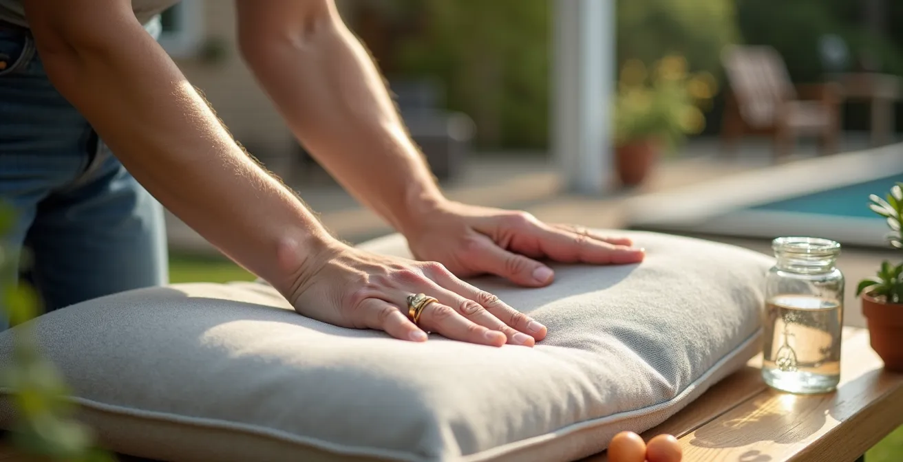 Trousse d'urgence anti-taches organisée pour entretien rapide des coussins de patio